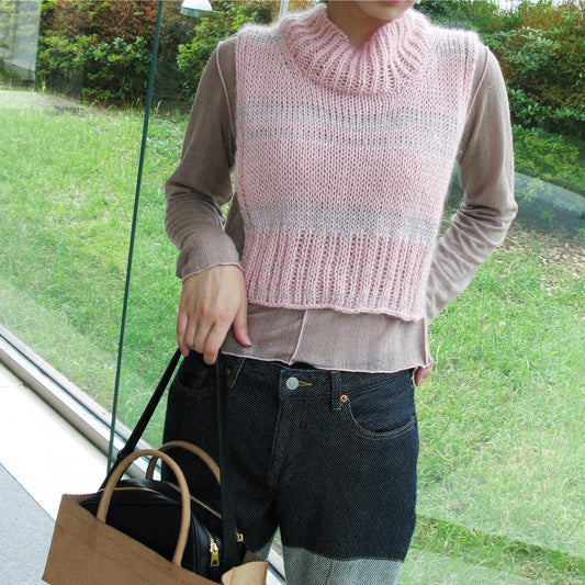 MIKAN silk mohair top / pink / シルクモヘア前掛け