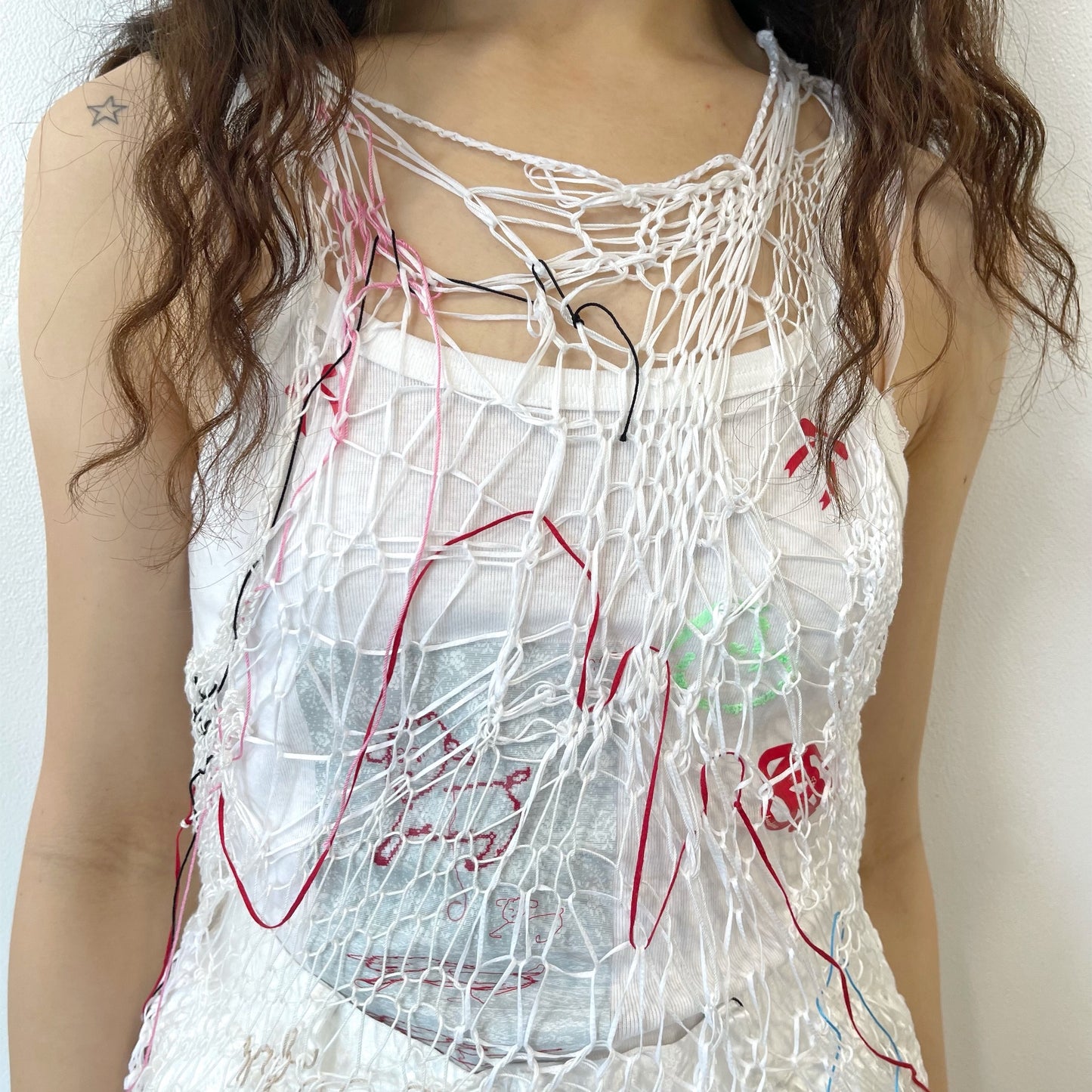 reticular hand knit long tops / white / ハンドニットロングトップ