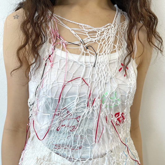 reticular hand knit long tops / white / ハンドニットロングトップ