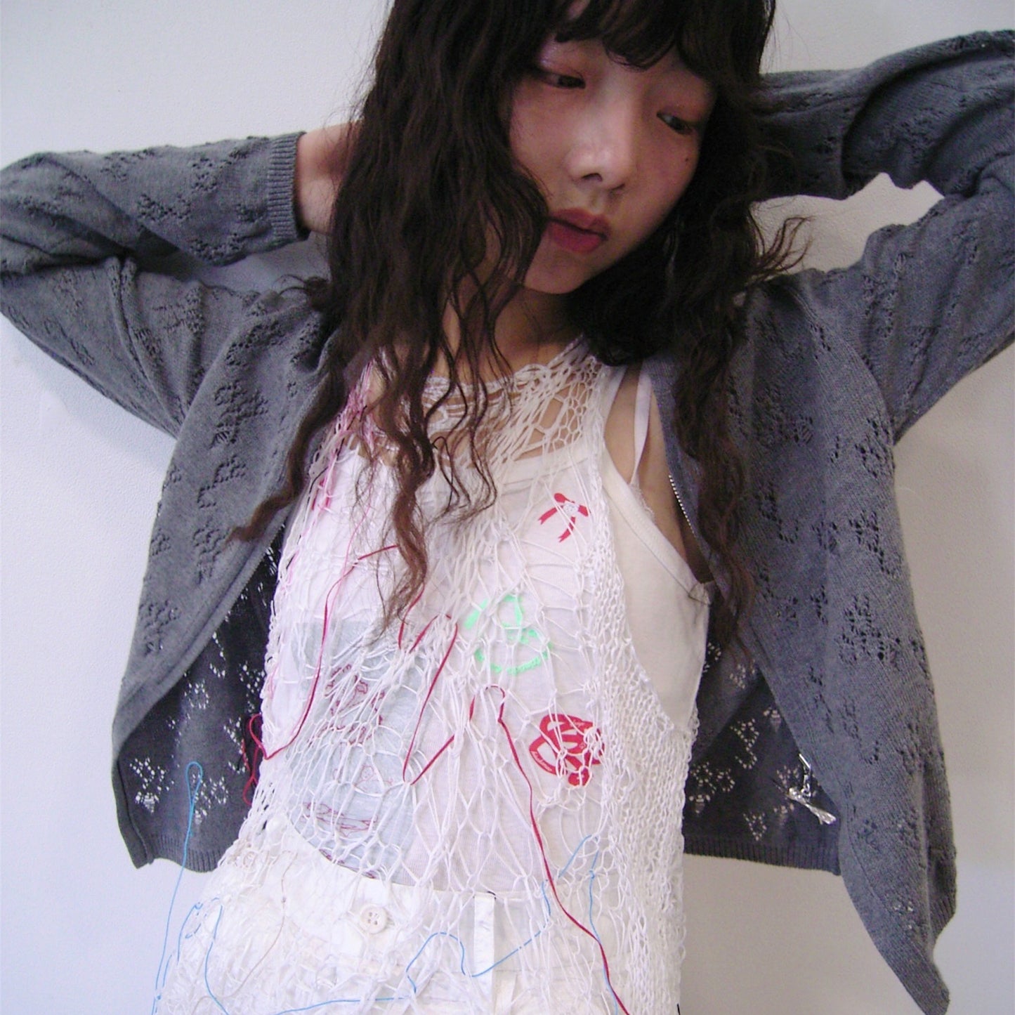 reticular hand knit long tops / white / ハンドニットロングトップ