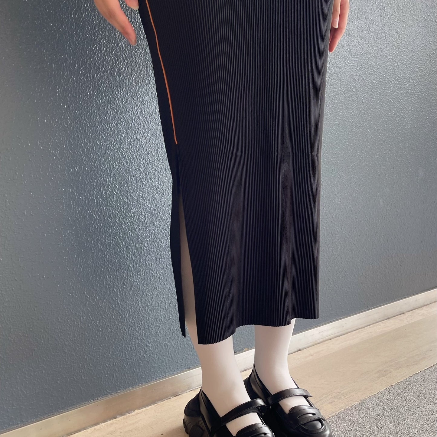 TODO WAVE LONG SLEEVE DRESS *HIGH NECK TYPE / BLACK / プリーツウェーブロングスリーブドレス