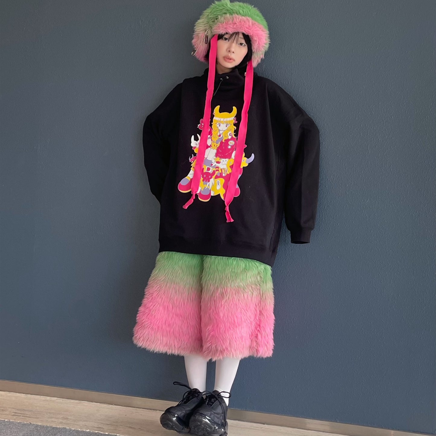 ROXANNE FUR CASQUETTE HIZUME / PINK × GREEN / フェイクファーキャスケット