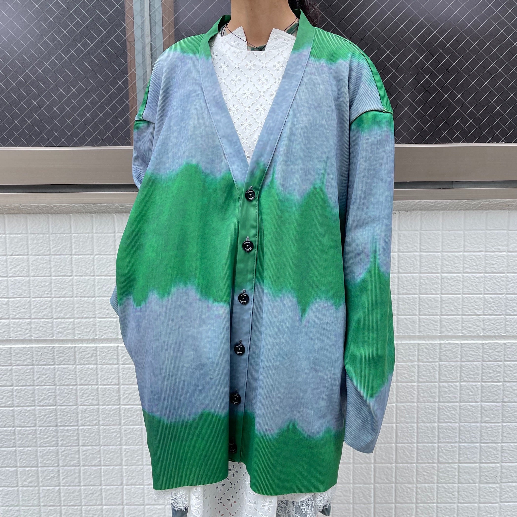 PRINT RIB BIG CARDIGAN / GREEN / プリントリブビッグ