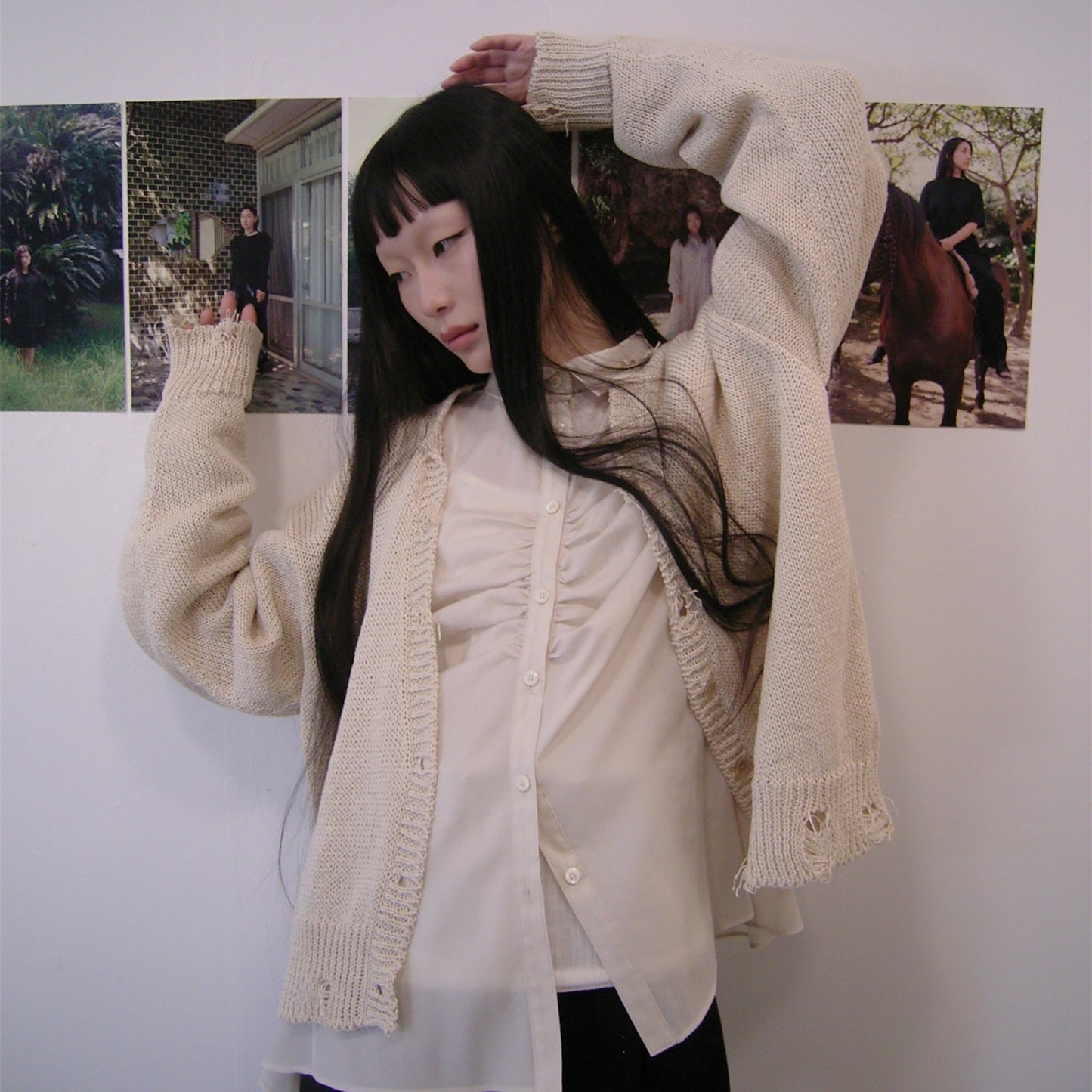 Grunge airy knit cardigan / ECRU / ニットカーディガン