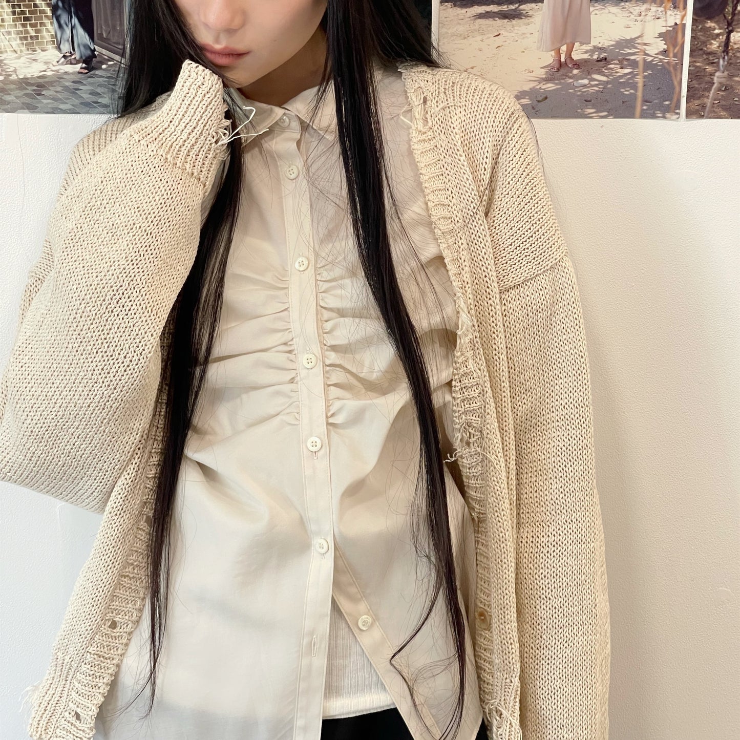 Grunge airy knit cardigan / ECRU / ニットカーディガン