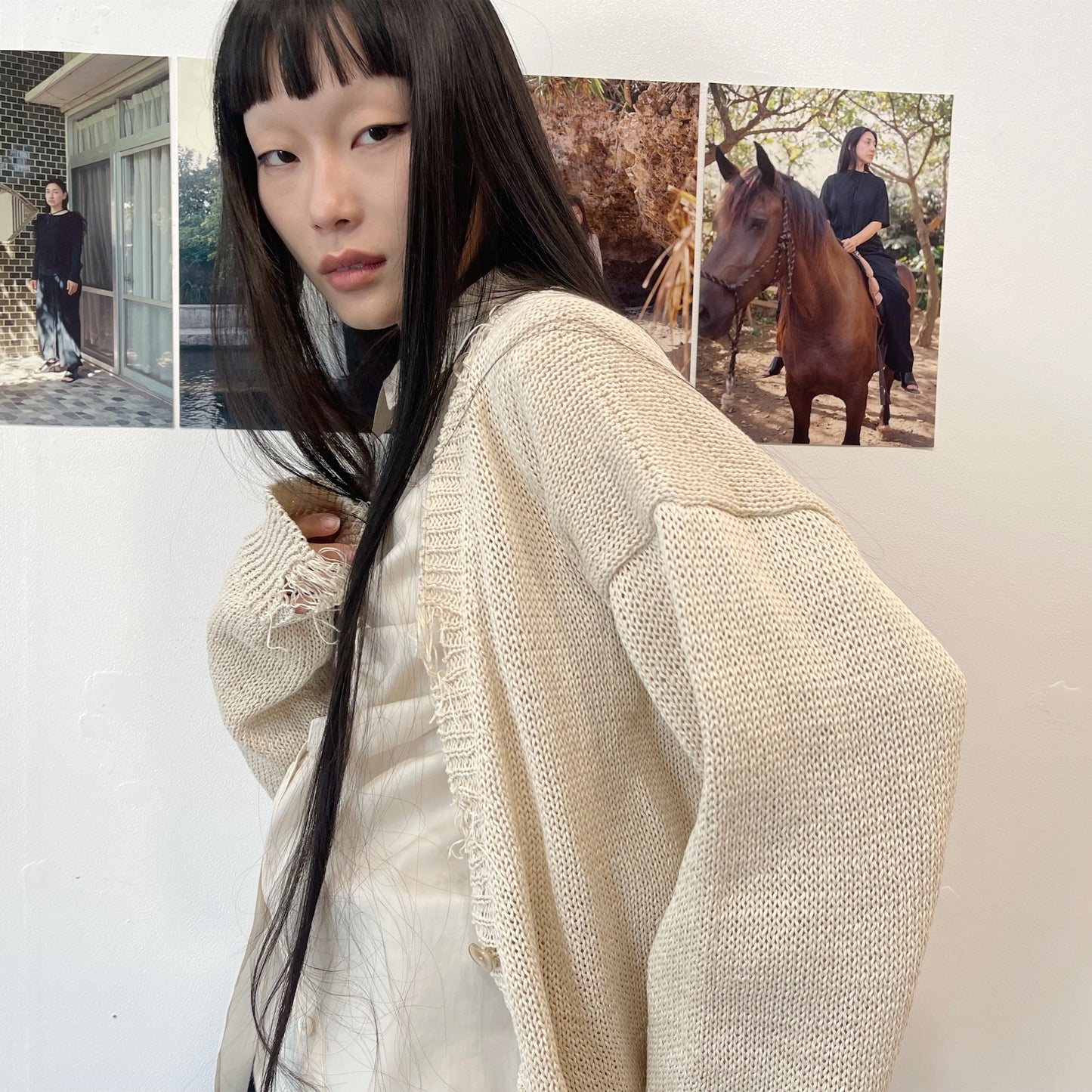 Grunge airy knit cardigan / ECRU / ニットカーディガン