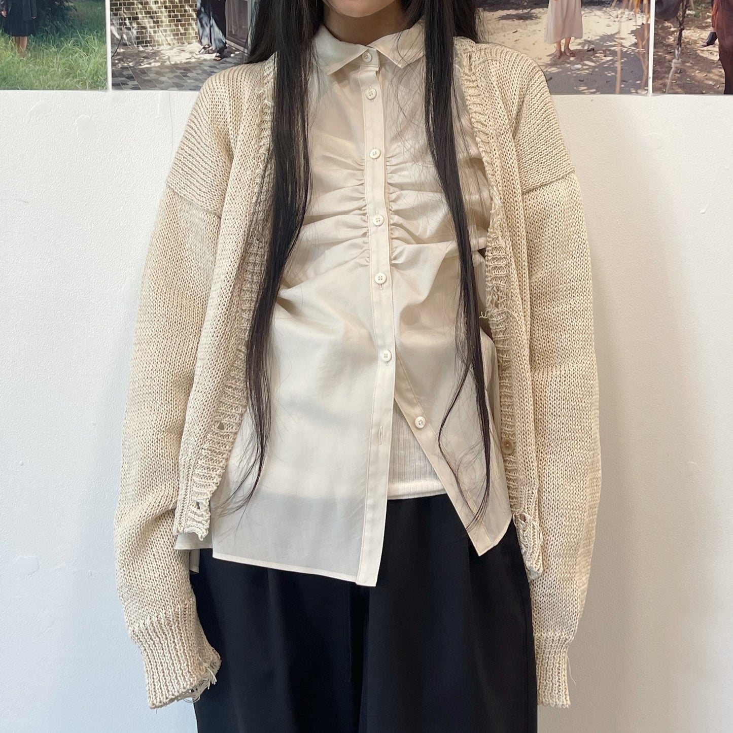Grunge airy knit cardigan / ECRU / ニットカーディガン