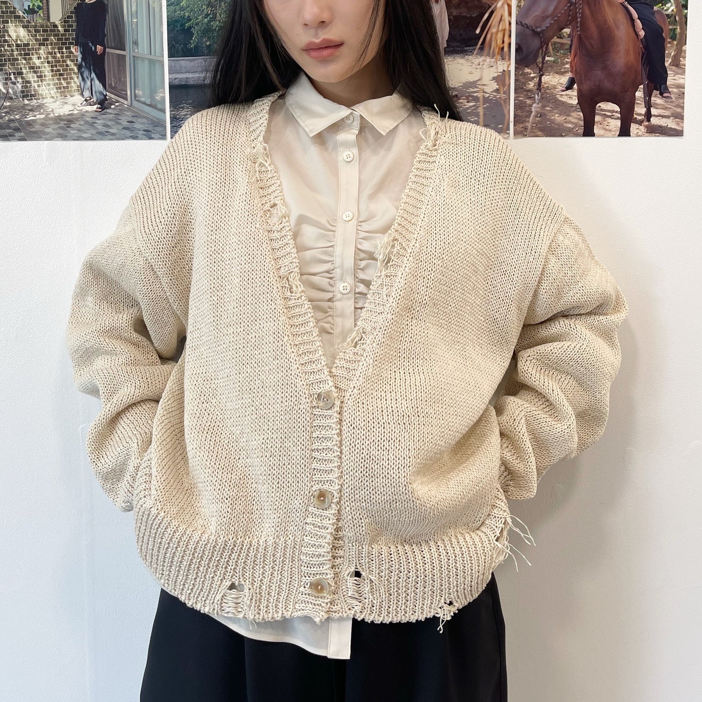 Grunge airy knit cardigan / ECRU / ニットカーディガン