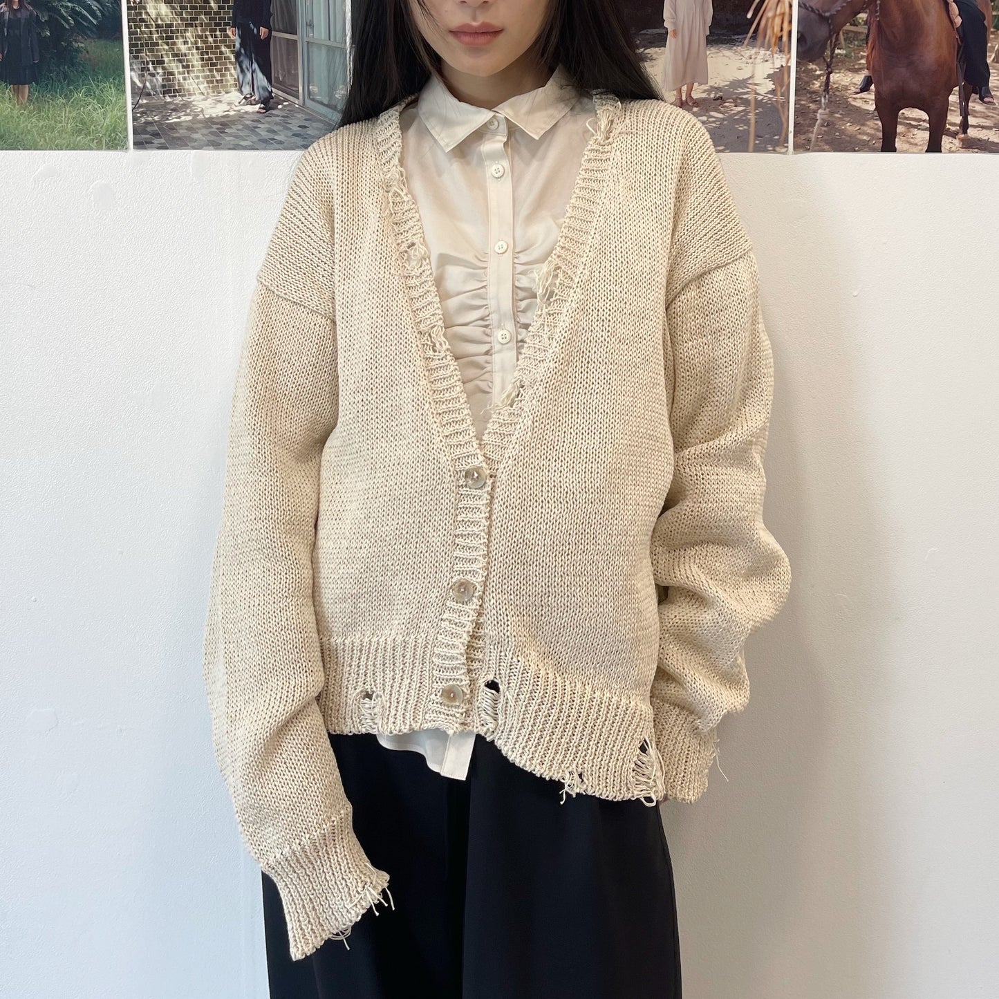 Grunge airy knit cardigan / ECRU / ニットカーディガン