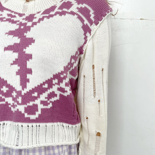Lace heart jumper / White×Purple / レースハートニット
