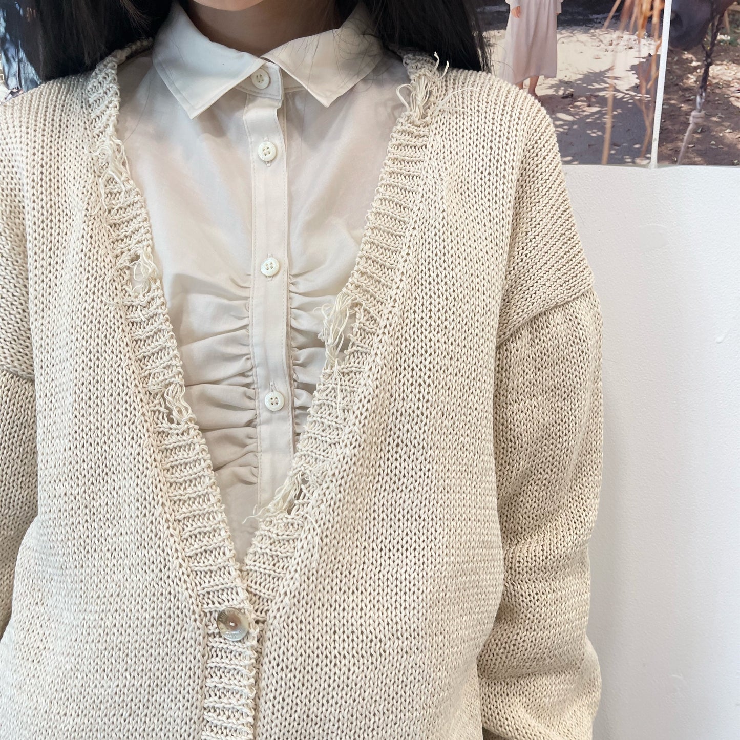 Grunge airy knit cardigan / ECRU / ニットカーディガン