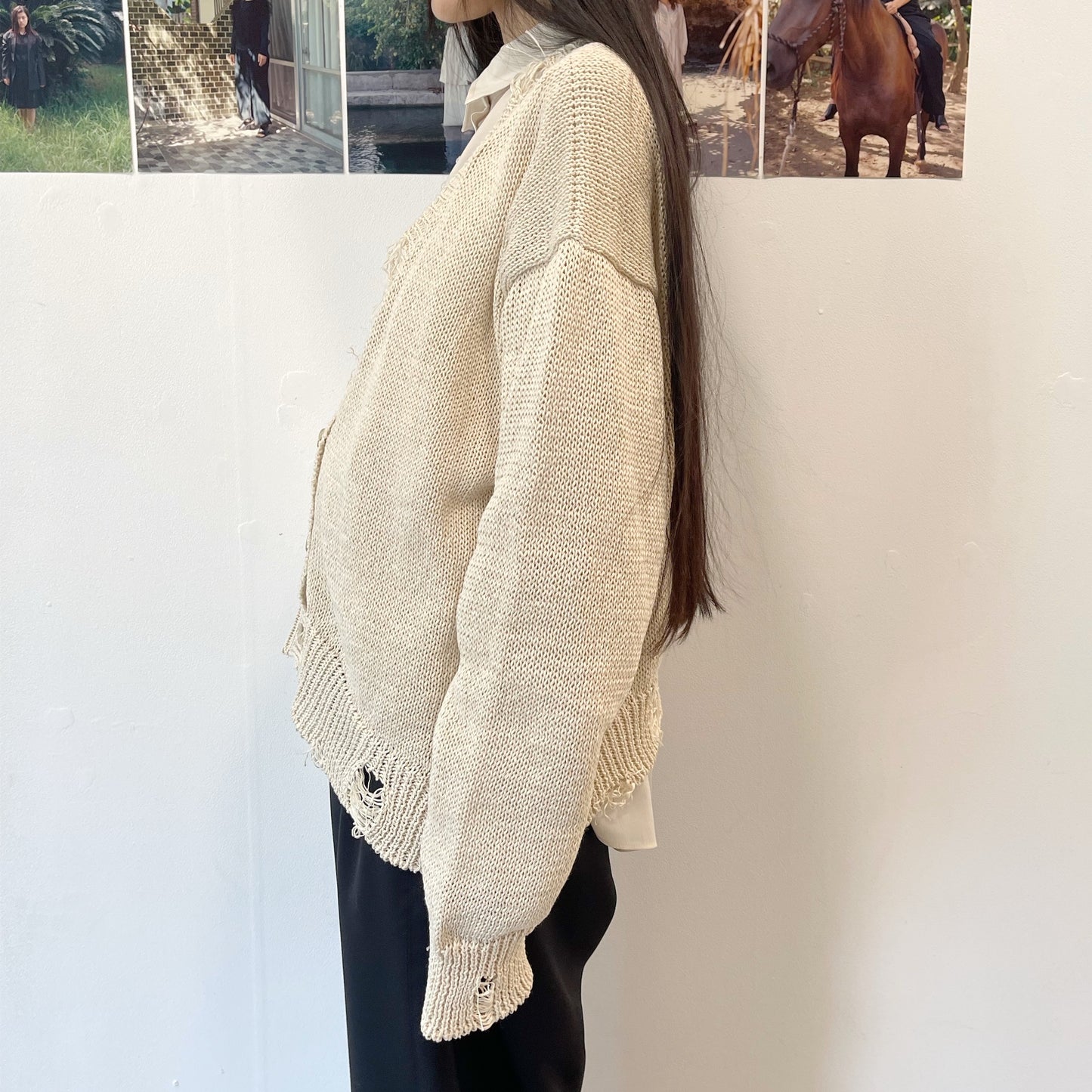 Grunge airy knit cardigan / ECRU / ニットカーディガン