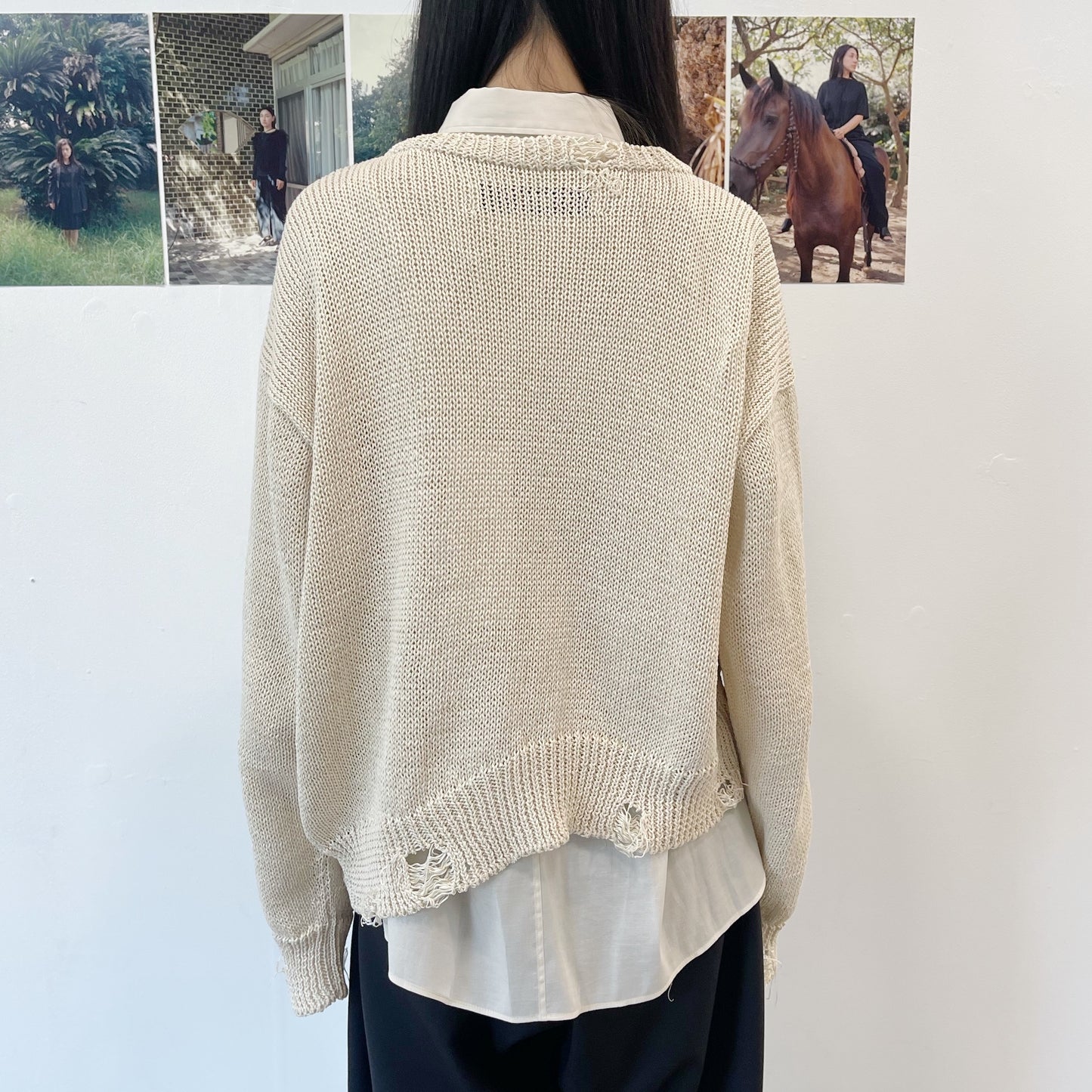 Grunge airy knit cardigan / ECRU / ニットカーディガン