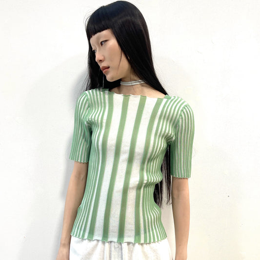 tin knit top / Green × Off White / リブニットトップ