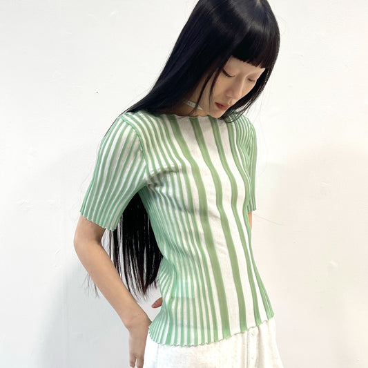 tin knit top / Green × Off White / リブニットトップ