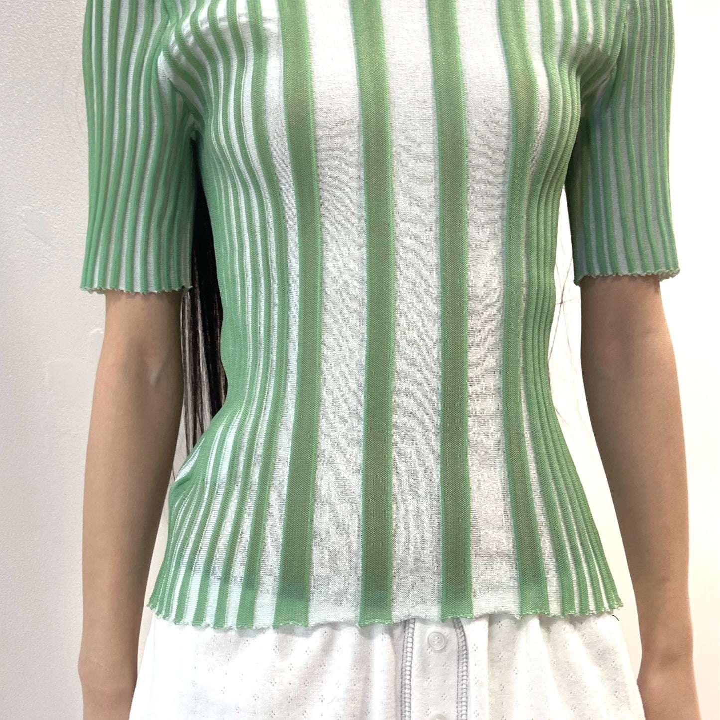 tin knit top / Green × Off White / リブニットトップ