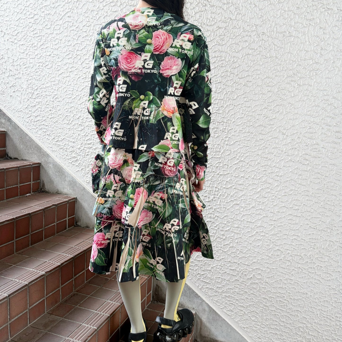 DIRECT PRINT RIB GATHER SKIRT / ARG ROSE / ダイレクトプリントリブギャザースカート