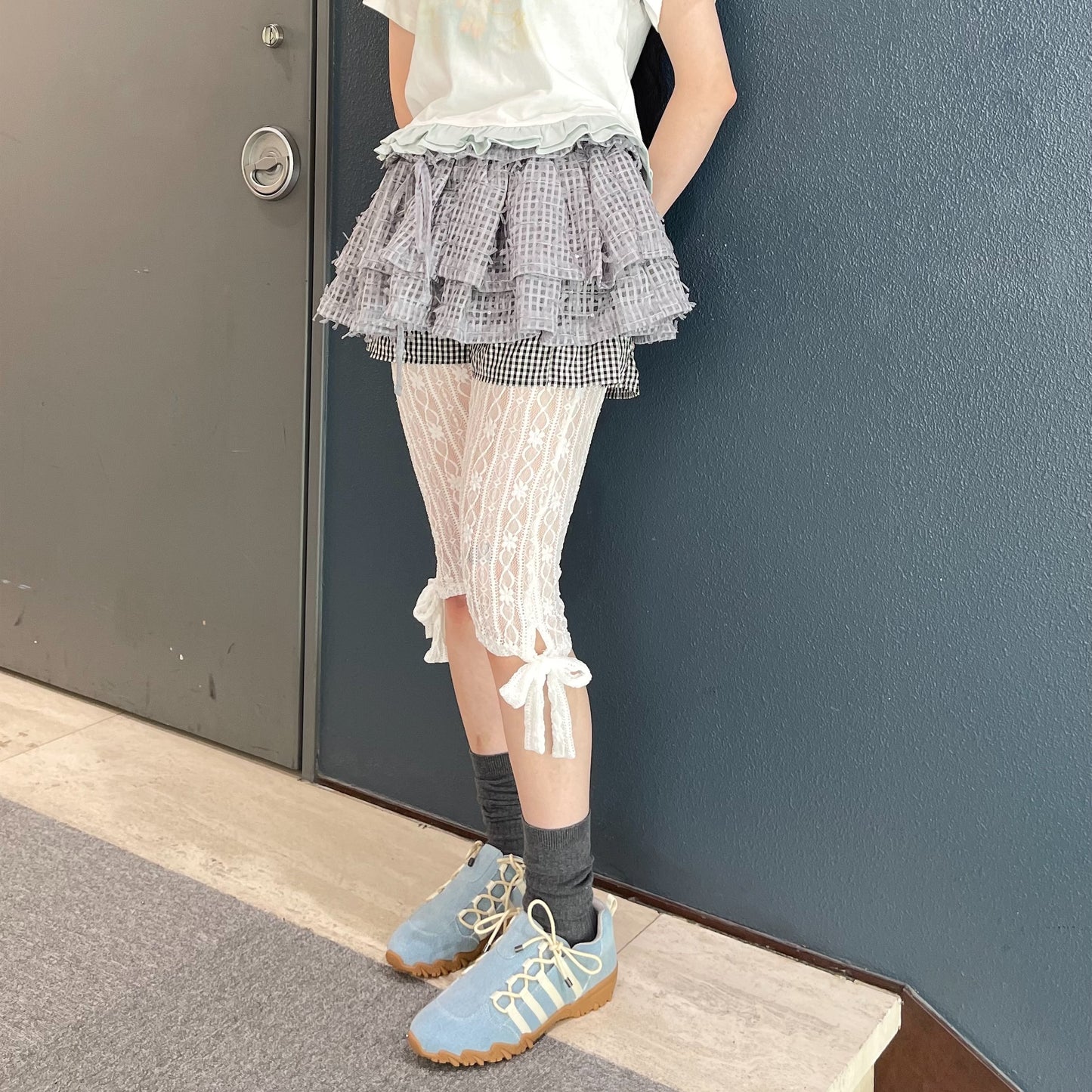 Lace Strap Leggings / White / レースレギンス