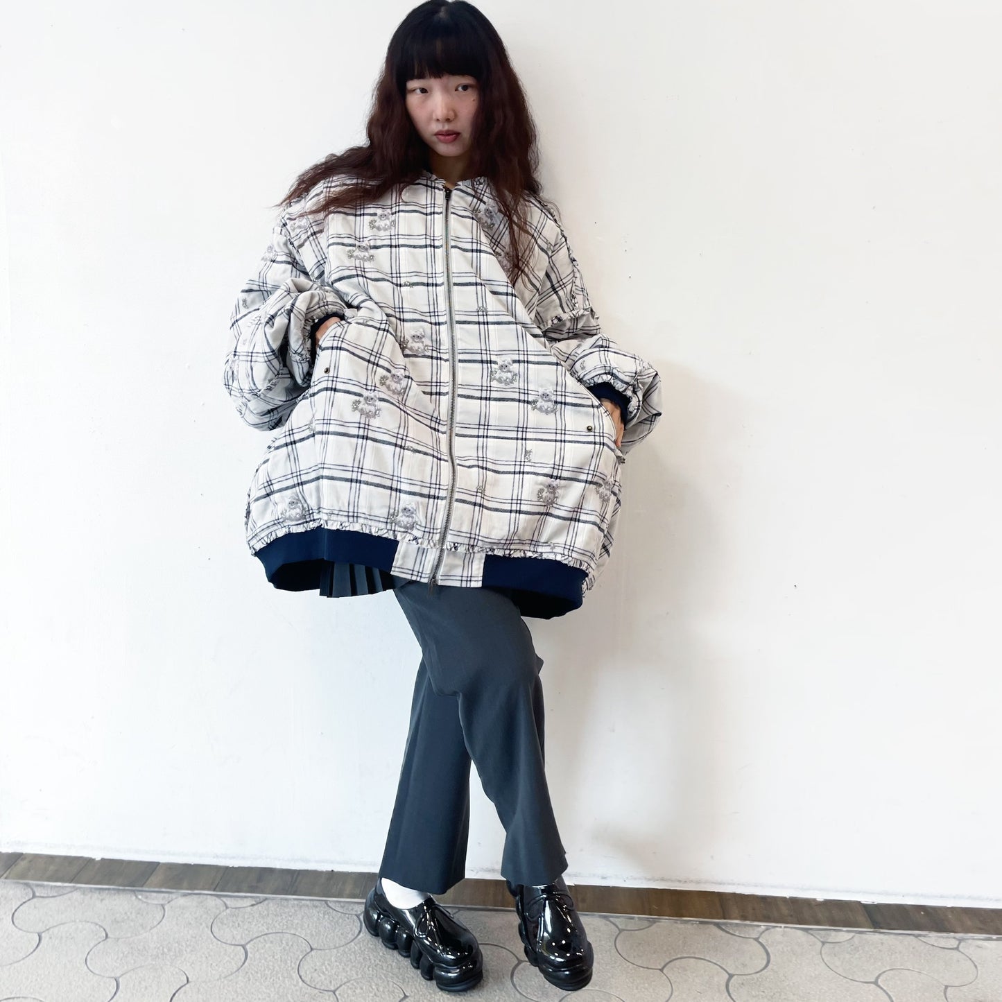 MINI FRILL MA-1 / GRAY / フリル刺繍ブルゾン