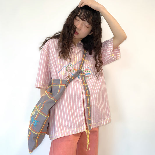 stripe shirt / pink / 刺繍ストライプシャツ