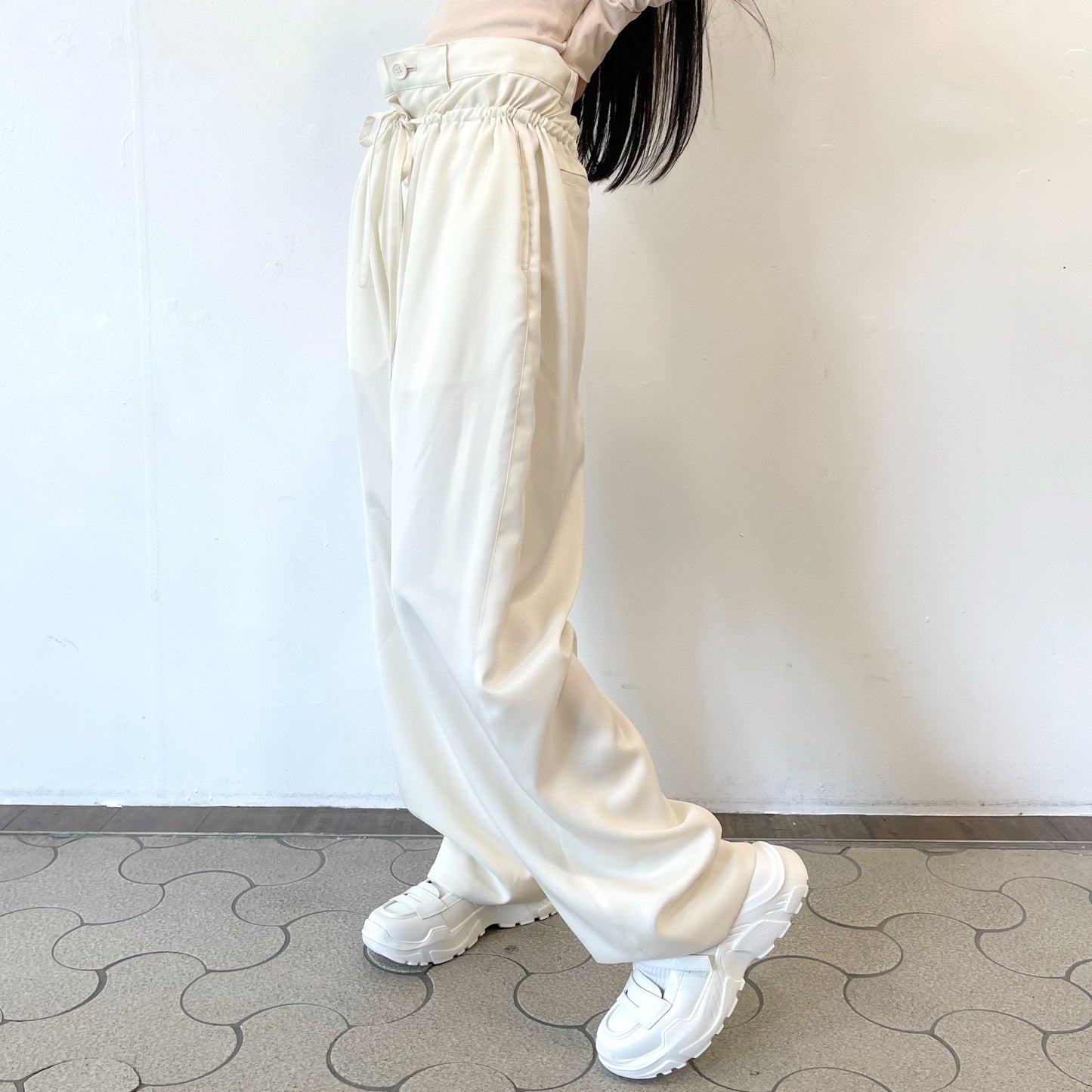 Wring wide pants / WHITE / ギャザーワイドパンツ