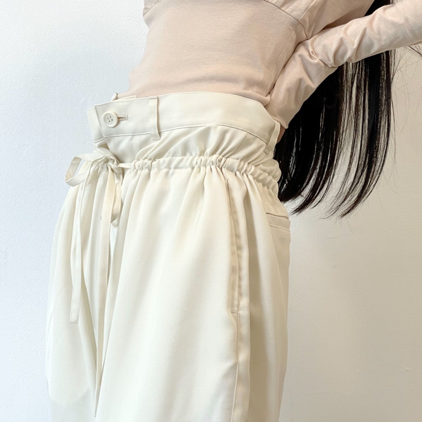 Wring wide pants / WHITE / ギャザーワイドパンツ