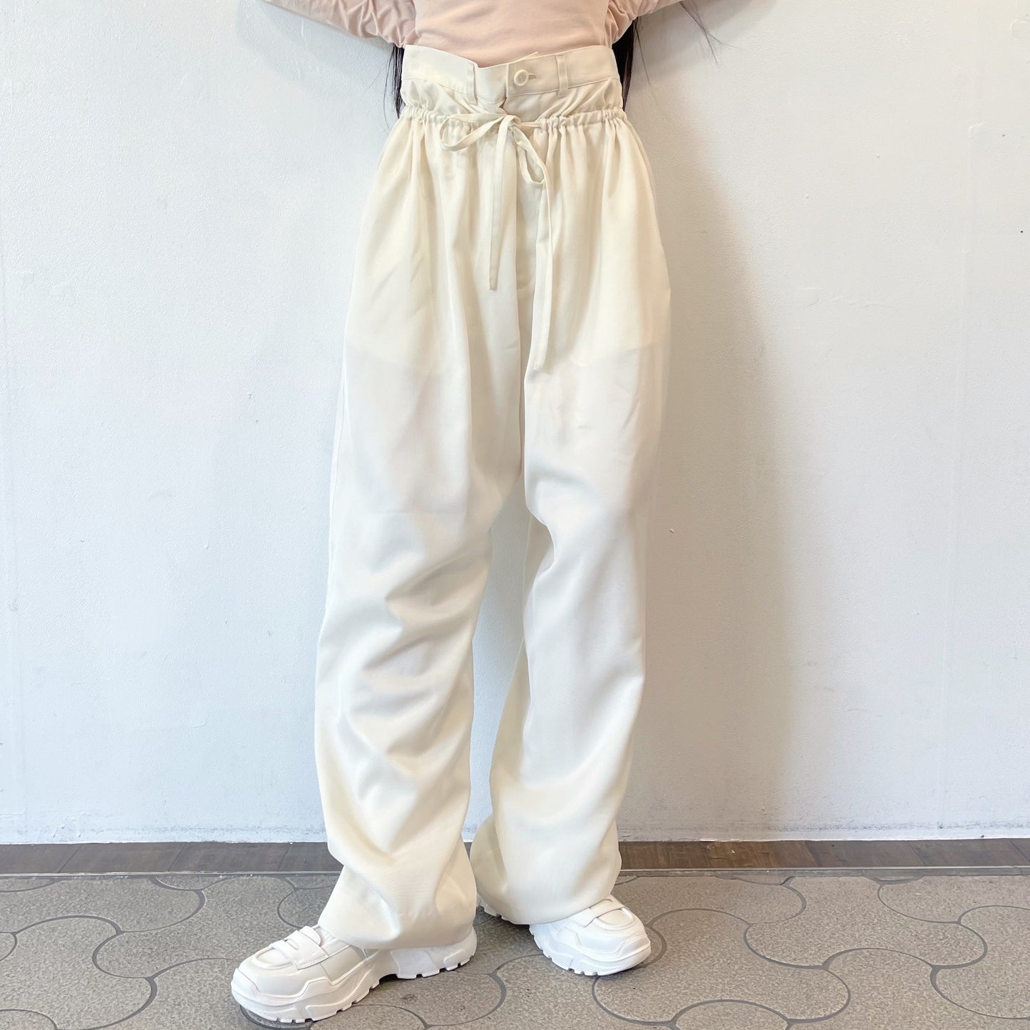 Wring wide pants / WHITE / ギャザーワイドパンツ