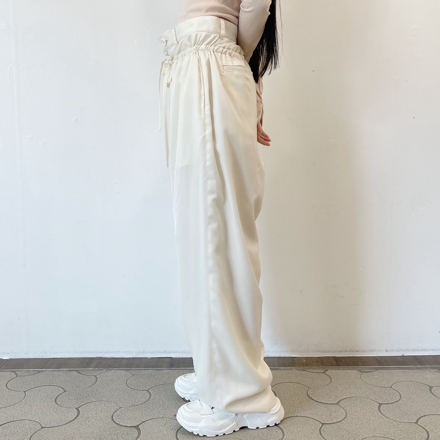 Wring wide pants / WHITE / ギャザーワイドパンツ
