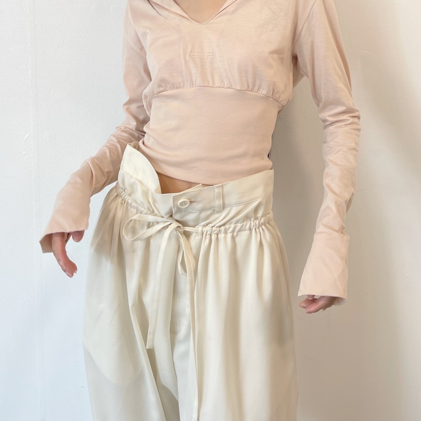 Wring wide pants / WHITE / ギャザーワイドパンツ