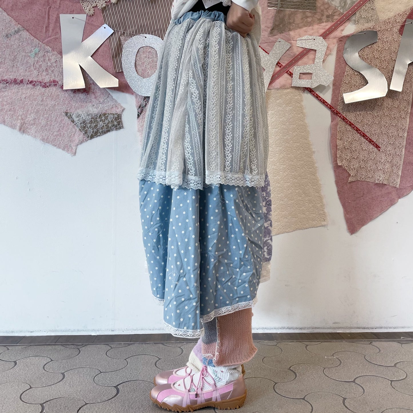 crazy skirt / Blue mix / レースパターンスカート