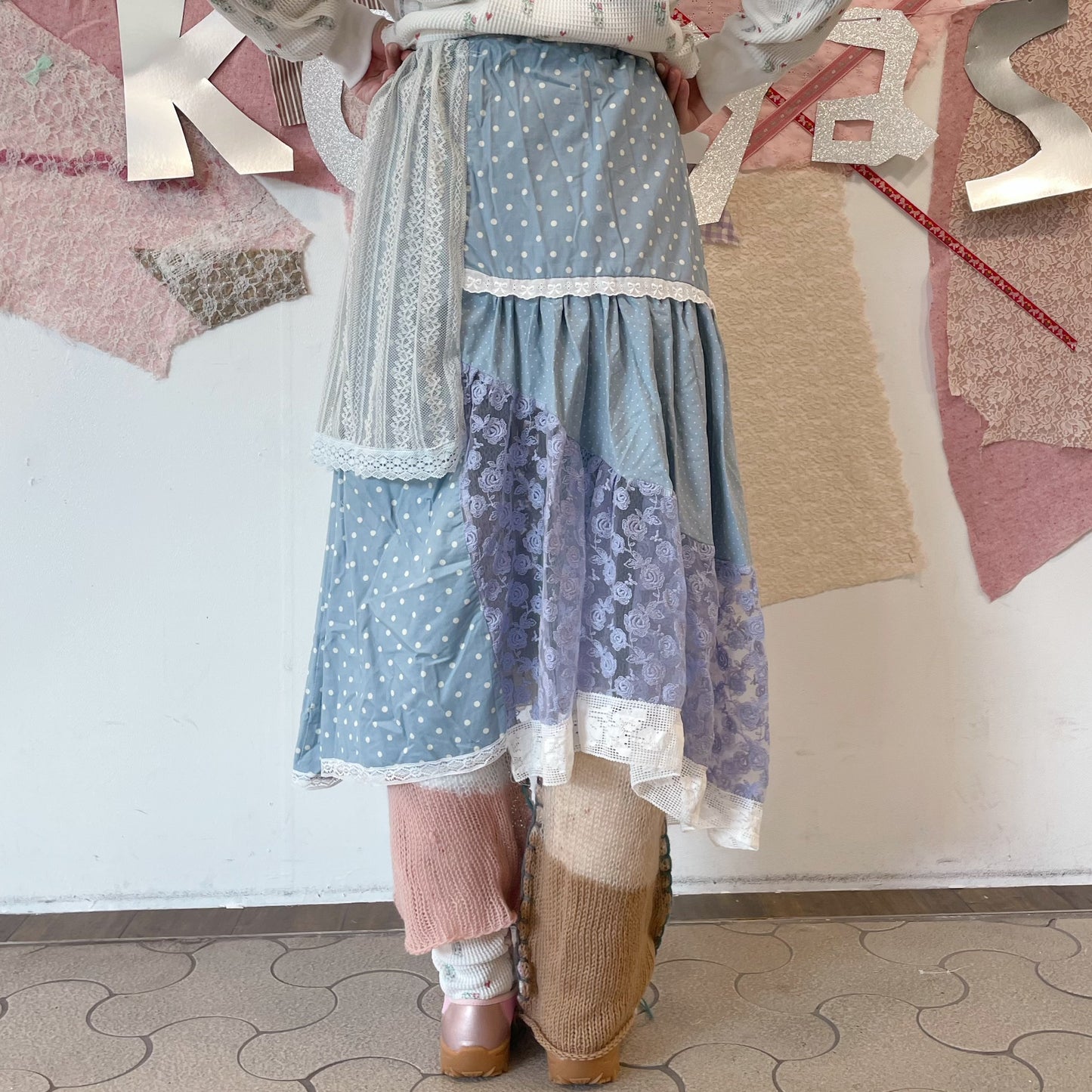 crazy skirt / Blue mix / レースパターンスカート