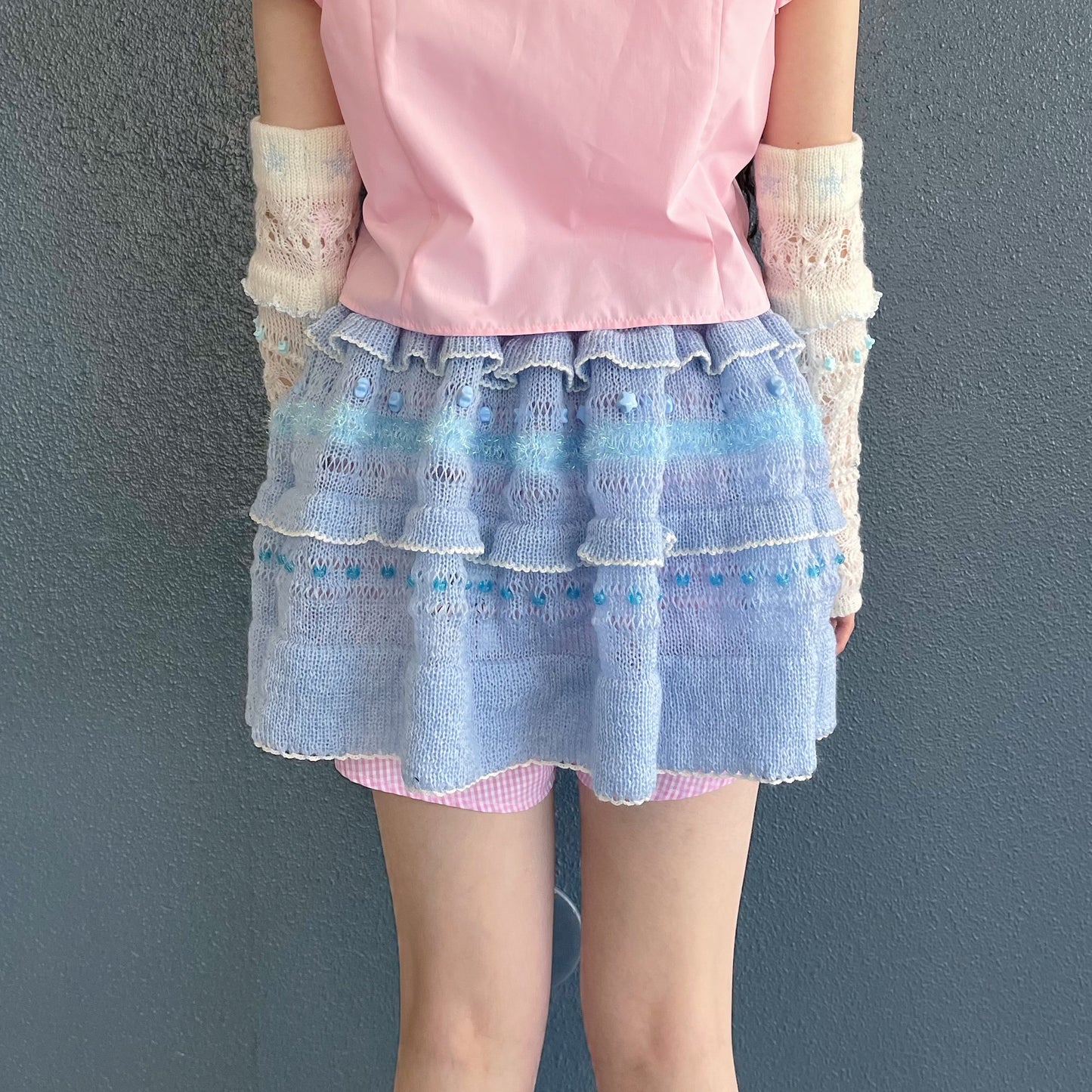 Knitted frill short skirt / Blue / ニットフリルショートスカート