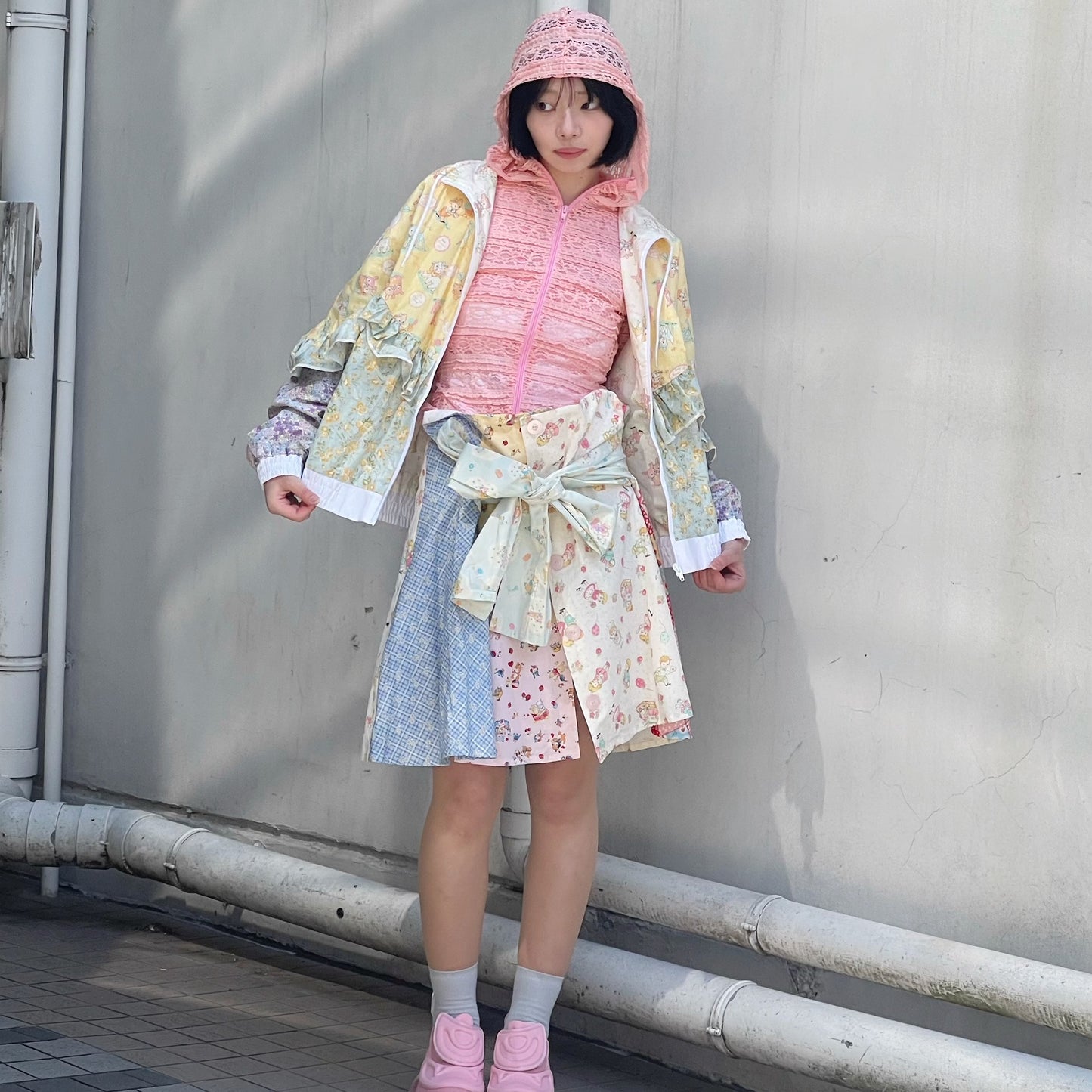 LACE HOODIE / PINK / レースジップアップフーディー