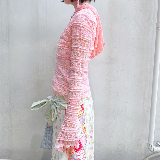 LACE HOODIE / PINK / レースジップアップフーディー