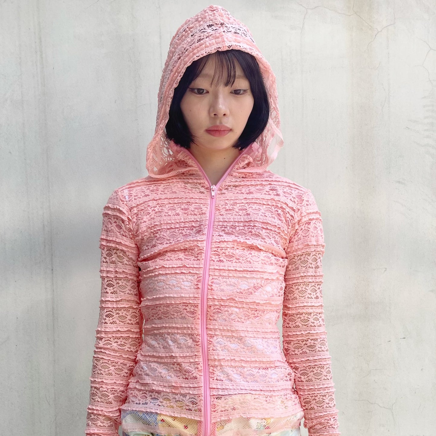 LACE HOODIE / PINK / レースジップアップフーディー