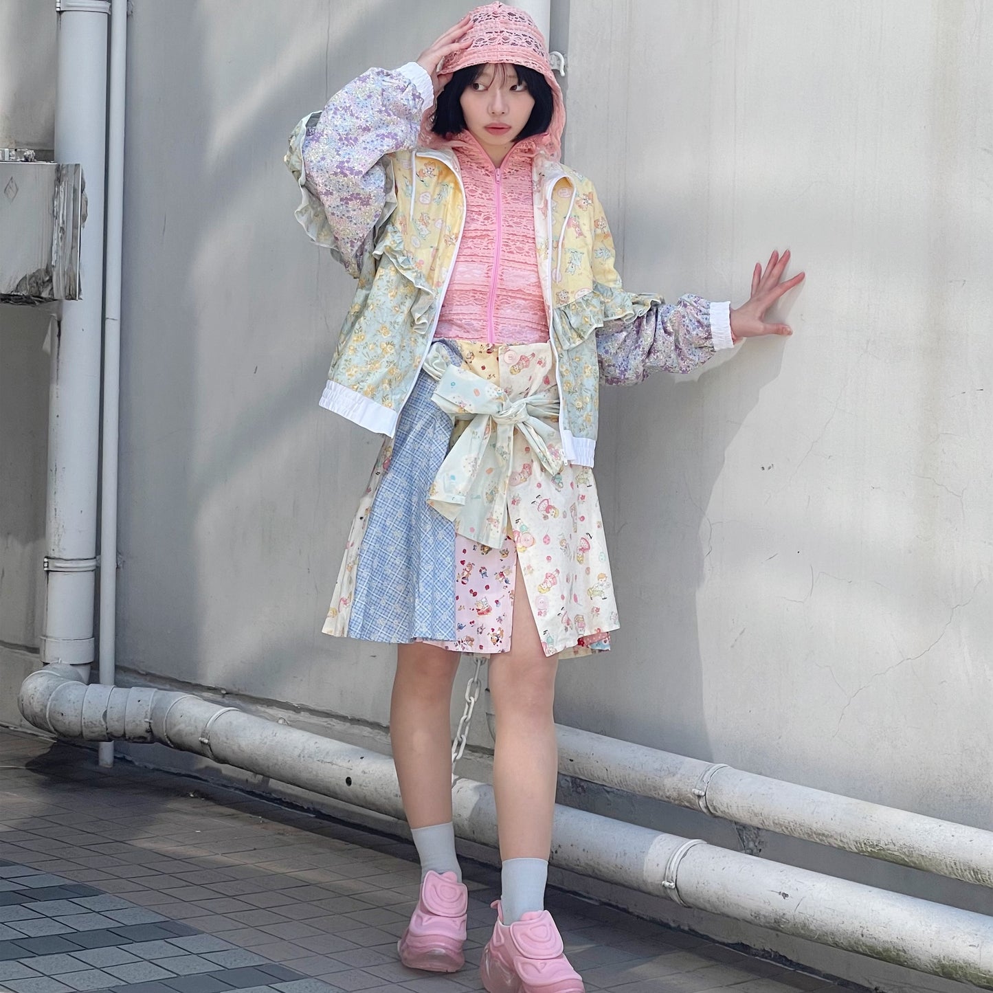 LACE HOODIE / PINK / レースジップアップフーディー