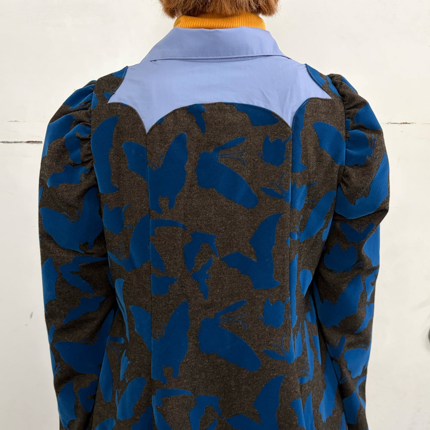 FAKE LAYERED FLOCKY ONE PIECE / BROWN x BLUE / フェイクレイヤードフロッキーワンピース