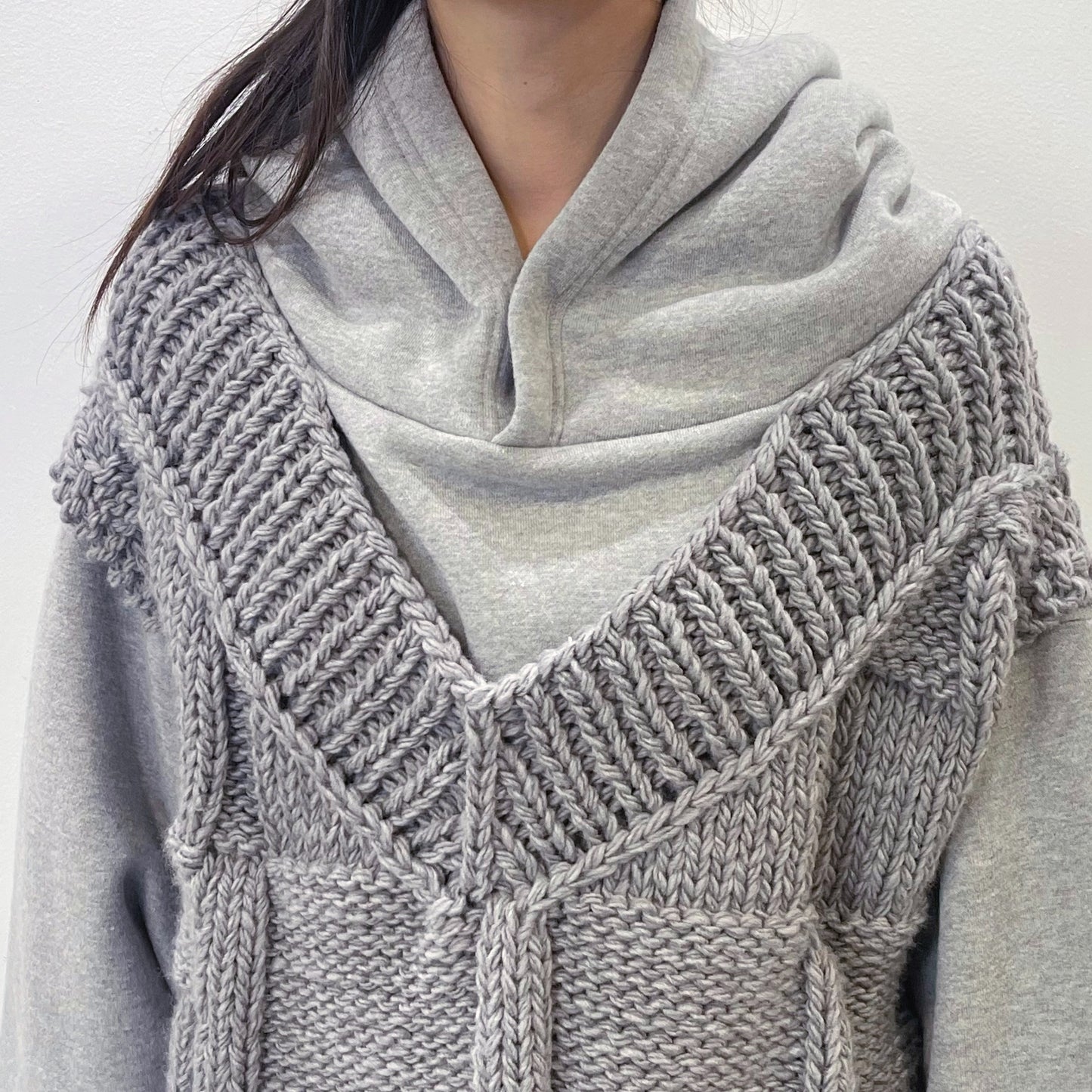 Uncle knit mix foodie / GRAY × GRAY / 裏毛ニットドッキングフーディー