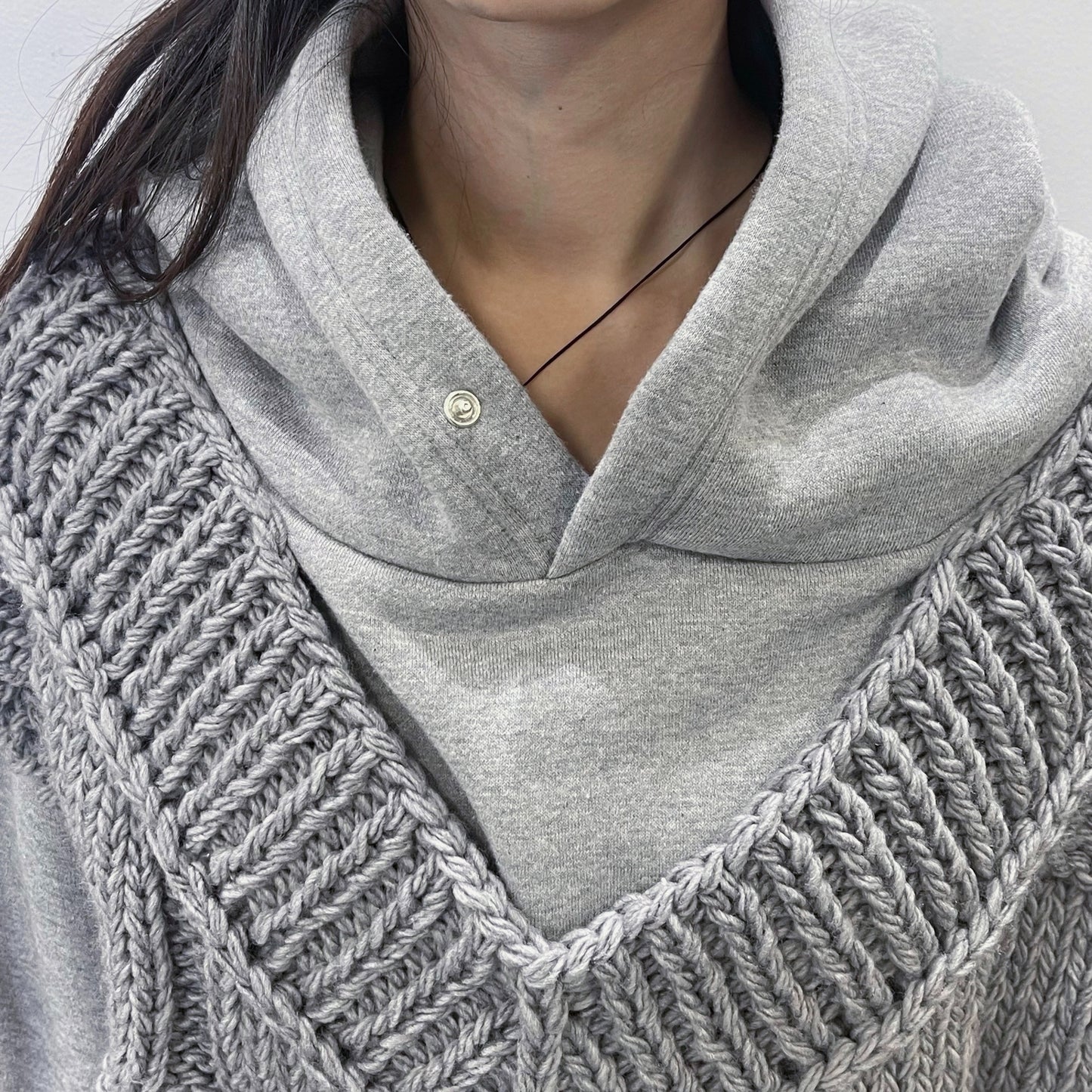 Uncle knit mix foodie / GRAY × GRAY / 裏毛ニットドッキングフーディー