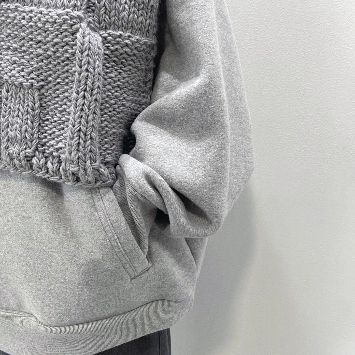 Uncle knit mix foodie / GRAY × GRAY / 裏毛ニットドッキングフーディー