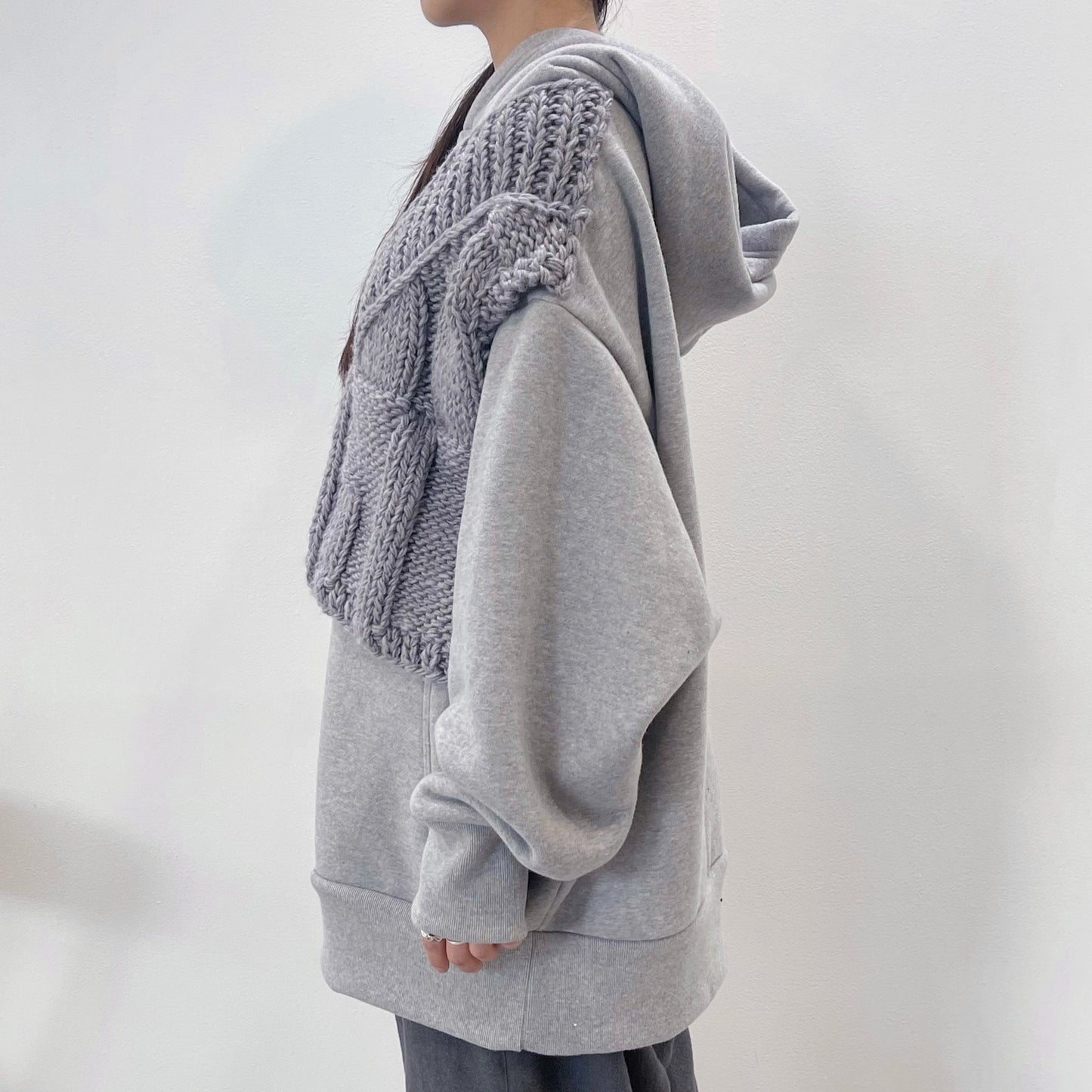 Uncle knit mix foodie / GRAY × GRAY / 裏毛ニットドッキングフーディー