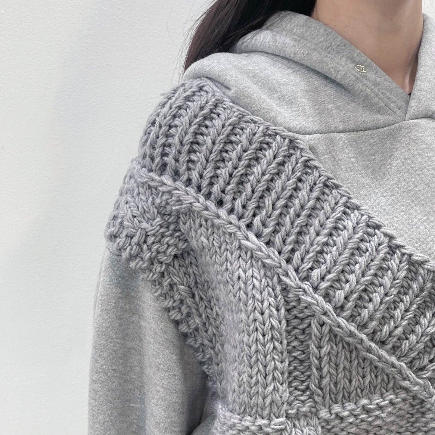 Uncle knit mix foodie / GRAY × GRAY / 裏毛ニットドッキングフーディー