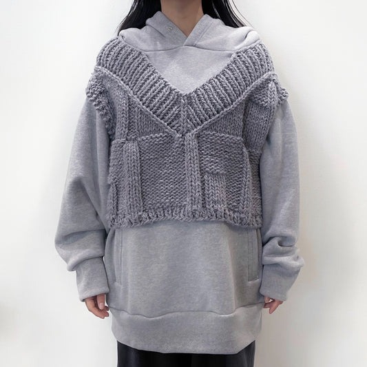 Uncle knit mix foodie / GRAY × GRAY / 裏毛ニットドッキングフーディー