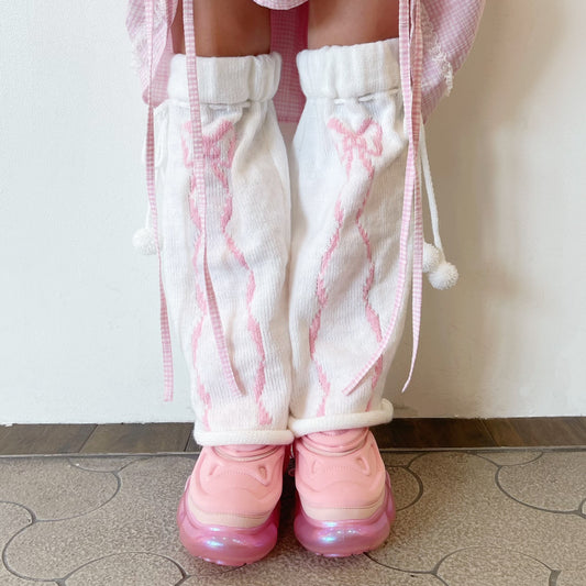 Ribbons leg warmer / White×Pink / リボンレッグウォーマー