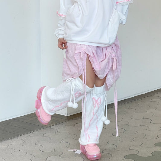 Ribbons leg warmer / White×Pink / リボンレッグウォーマー