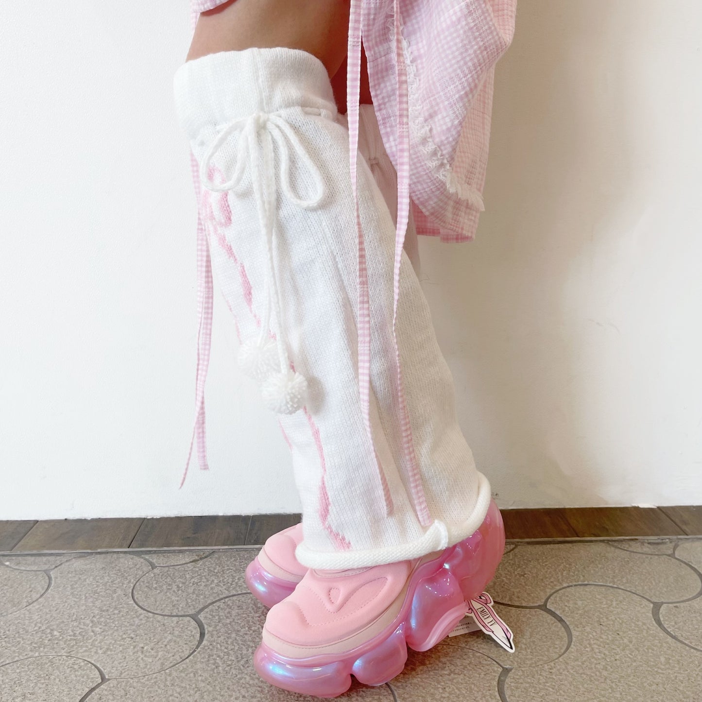 Ribbons leg warmer / White×Pink / リボンレッグウォーマー