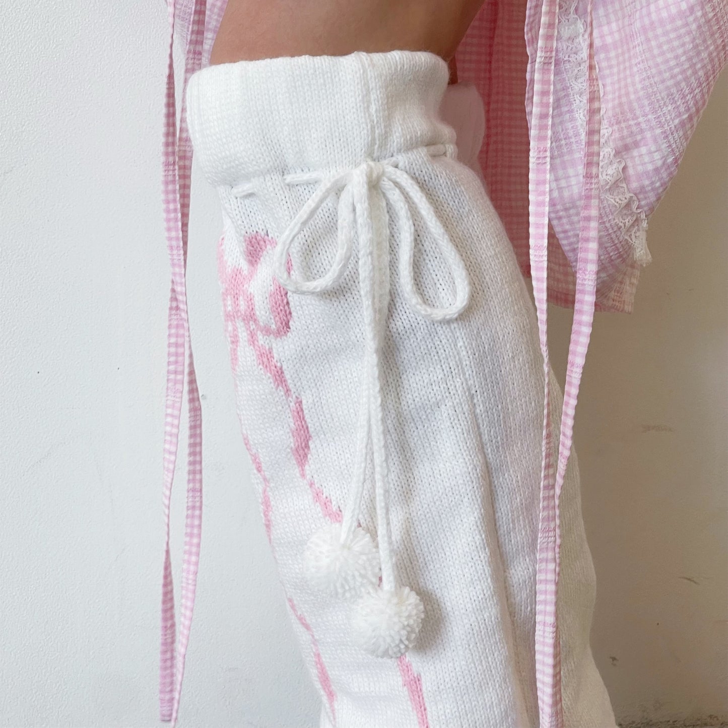 Ribbons leg warmer / White×Pink / リボンレッグウォーマー