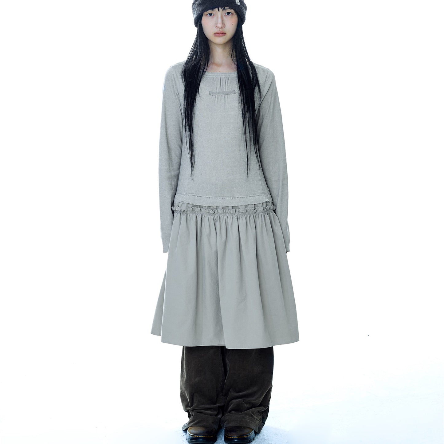 2WAY SHIRRING ONE PIECE / LIGHT KHAKI / シャーリングワンピース