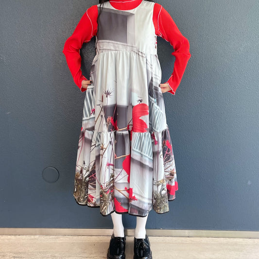 REVERSIBLE GATHER ONE-PIECE / FLOWER x BLACK / リバーシブルギャザーワンピース