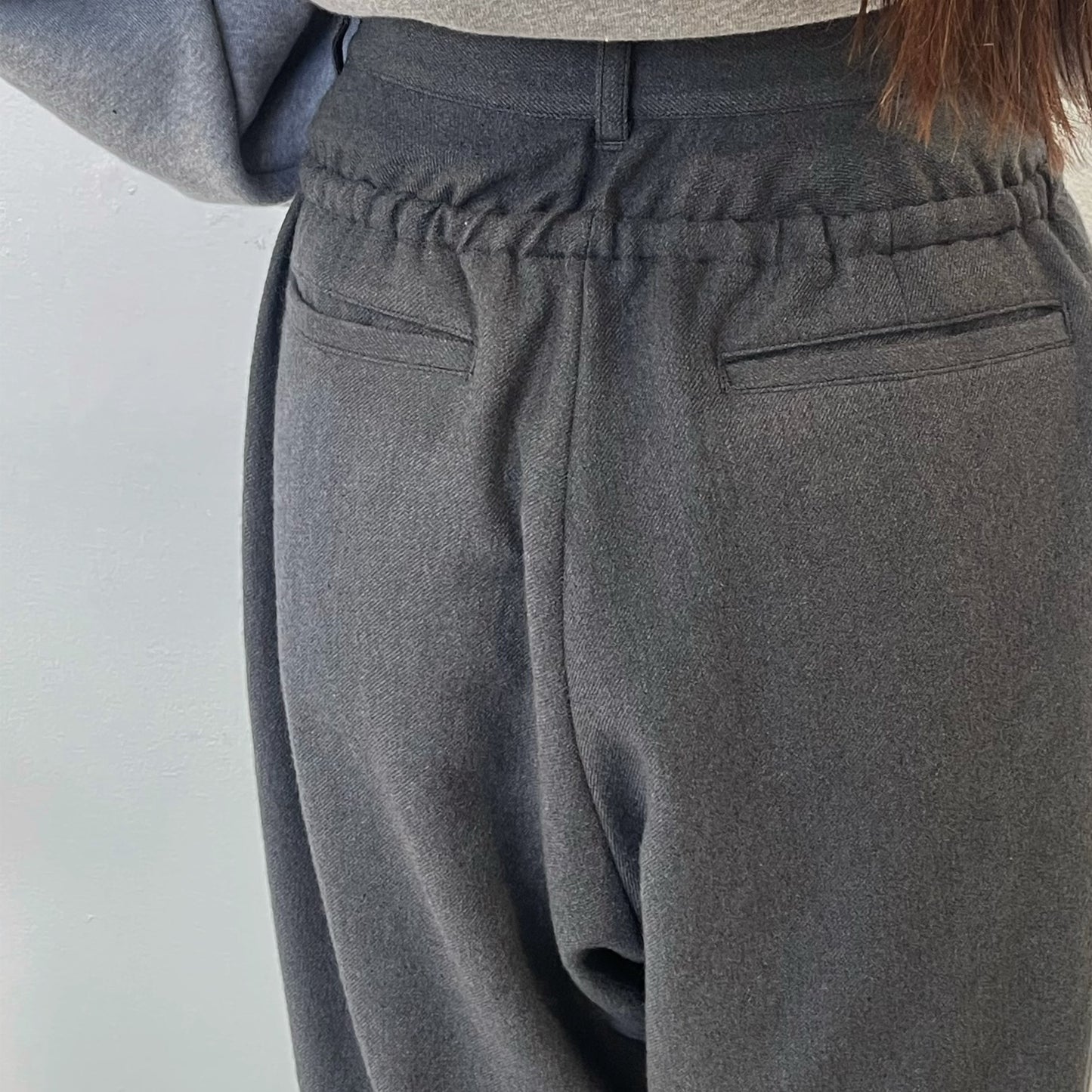 Wring daily pants / GRAY / ギャザーワイドパンツ